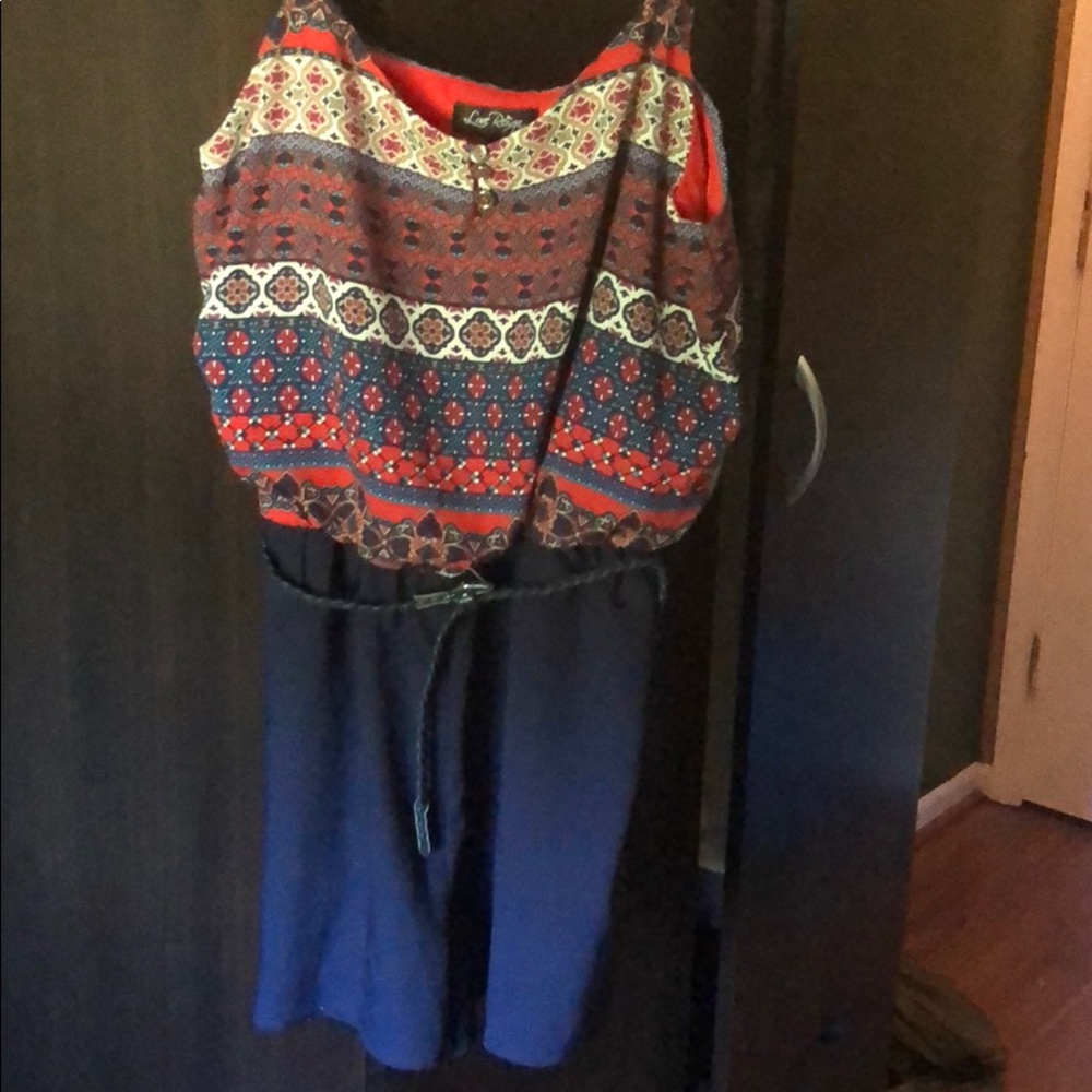 Blue and red romper